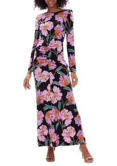 Diane von Furstenberg Madge Floral Padded Shoulder Long Sleeve Maxi Dress