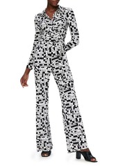 Diane von Furstenberg Michele Crossword Puzzle Print Long Sleeve Jumspuit