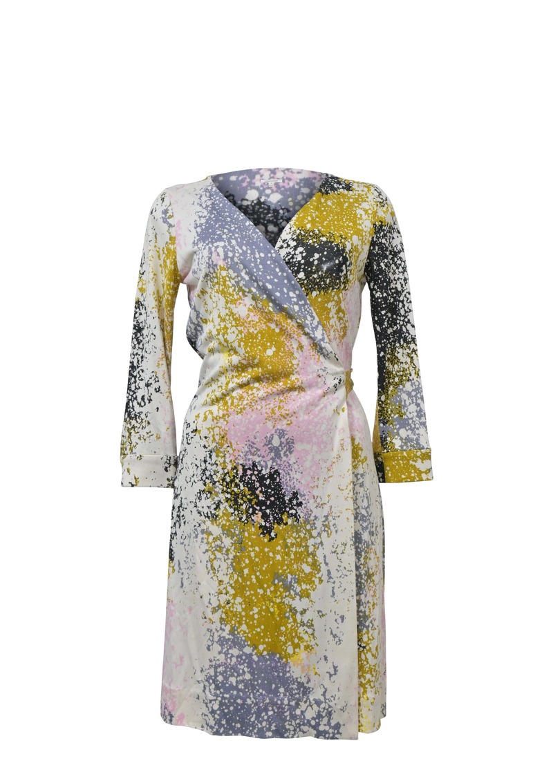 Diane Von Furstenberg Paint Splatter Print Wrap Dress in Multicolor Silk