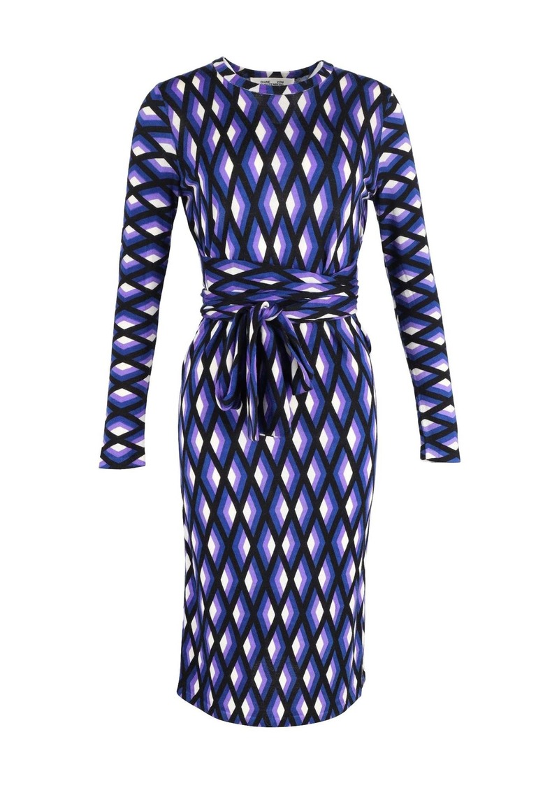 Diane Von Furstenberg Printed Knit Belted Midi Dress in Multicolor Wool