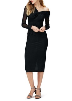 Diane von Furstenberg Rich Metallic One-Shoulder Long Sleeve Body-Con Dress