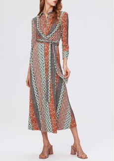 Diane von Furstenberg Sana Two Mixed Print Midi Wrap Dress