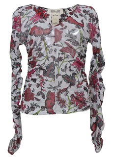 Diane Von Furstenberg Sheer Leaf Print Top in White Nylon