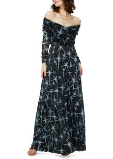 Diane von Furstenberg Stassi Print Off the Shoulder Long Sleeve Maxi Dress
