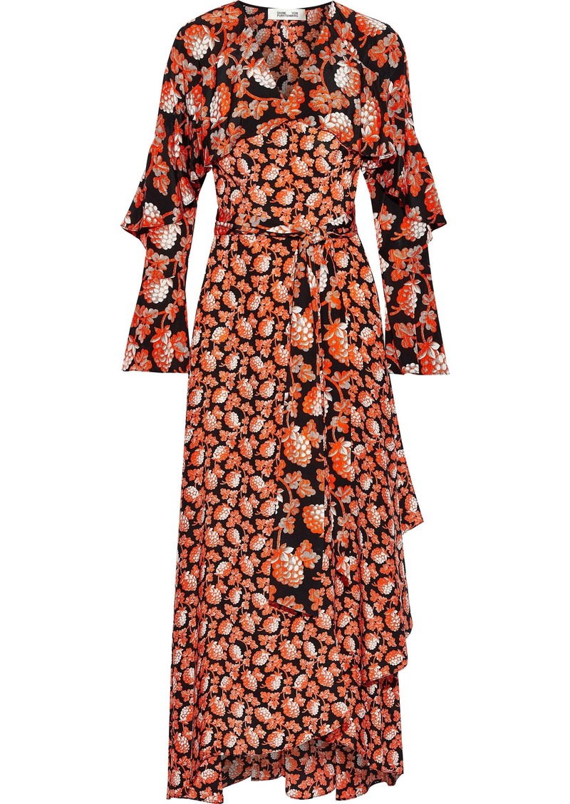 Diane Von Furstenberg Woman Alice Ruffled Printed Silk Crepe De Chine Maxi Wrap Dress Black