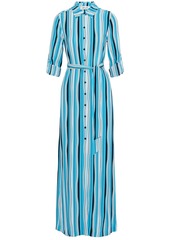 Diane Von Furstenberg Woman Amina Belted Striped Crepe Maxi Shirt Dress Turquoise