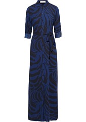 Diane Von Furstenberg Woman Amina Belted Zebra-print Crepe De Chine Maxi Shirt Dress Indigo