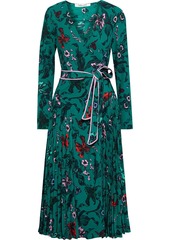 Diane Von Furstenberg Woman Amiya Pleated Floral-print Crepe De Chine Midi Wrap Dress Emerald