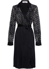 Diane Von Furstenberg Woman Angelina Flocked Printed Silk-blend Chiffon And Satin-jersey Wrap Dress Black