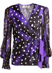 Diane von Furstenberg - Ariel printed jersey and fil coupé georgette wrap blouse - Purple - XS