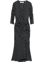Diane Von Furstenberg Woman Briella Ruched Polka-dot Stretch-mesh Midi Dress Black