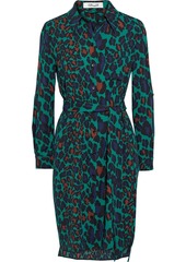 Diane Von Furstenberg Woman Autumn Belted Leopard-print Crepe Shirt Dress Emerald