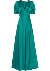 Diane Von Furstenberg Woman Avianna Shirred Satin Gown Emerald
