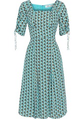 Diane Von Furstenberg Woman Beatrix Ruched Printed Crepe Dress Turquoise