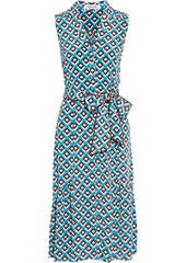 Diane Von Furstenberg Woman Delilah Belted Printed Silk Crepe De Chine Dress Turquoise