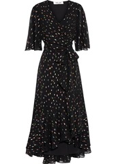 Diane Von Furstenberg Woman Berdina Metallic Fil Coupé Chiffon Midi Wrap Dress Black