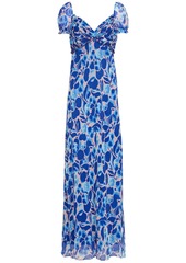 Diane Von Furstenberg Woman Chevelle Ruched Printed Chiffon Maxi Dress Bright Blue