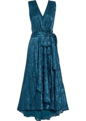 Diane Von Furstenberg Woman Delaney Wrap-effect Layered Burnout Satin Midi Dress Petrol
