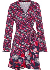 Diane Von Furstenberg Woman Elita Ruffled Printed Silk-jersey And Crepe De Chine Mini Wrap Dress Navy