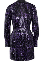 Diane Von Furstenberg Woman Ellie Leopard-print Metallic Velvet Mini Dress Dark Purple
