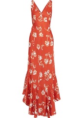 Diane Von Furstenberg Woman Florain Asymmetric Floral-print Satin-jacquard Maxi Dress Tomato Red
