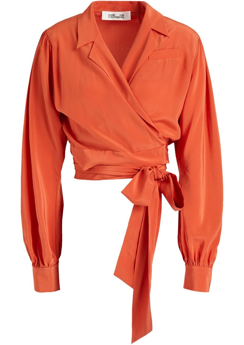 Diane Von Furstenberg Woman Gathered Silk Crepe De Chine Wrap Top Orange