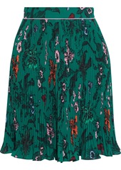 Diane Von Furstenberg Woman Guinevere Floral-print Plissé-crepe Mini Skirt Emerald