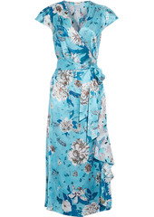 Diane Von Furstenberg Woman Gwendolyn Reversible Floral-print Silk-satin Midi Wrap Dress Turquoise