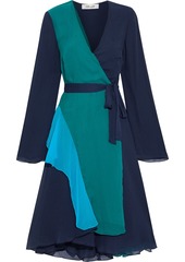 Diane Von Furstenberg Woman Halia Ruffled Color-block Georgette Wrap Dress Navy