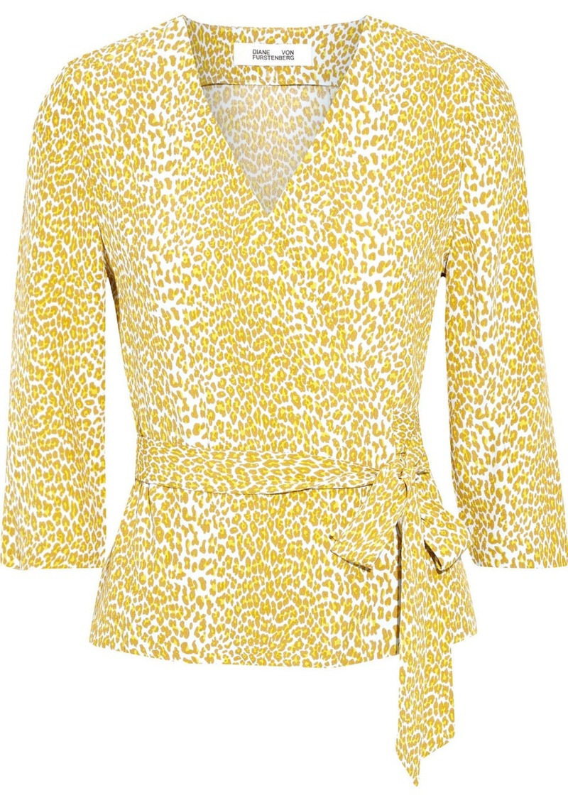 Diane Von Furstenberg Woman Halle Leopard-print Crepe Wrap Top Marigold