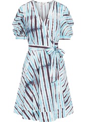 Diane Von Furstenberg Woman Indra Pleated Tie-dyed Cotton-poplin Wrap Dress Sky Blue