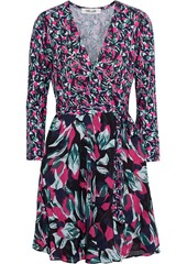 Diane Von Furstenberg Woman Irina Floral-print Silk-blend Jersey And Fil Coupé Chiffon Mini Wrap Dress Midnight Blue