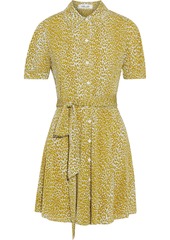 Diane Von Furstenberg Woman Jett Belted Leopard-print Jersey Mini Shirt Dress Mustard