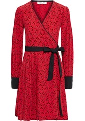 Diane Von Furstenberg Woman Jimena Pleated Printed Crepe De Chine Mini Wrap Dress Red