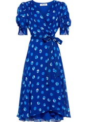 Diane Von Furstenberg Woman Kimora Ruched Polka-dot Silk-georgette Wrap Dress Bright Blue