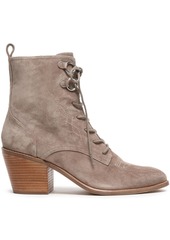Diane Von Furstenberg Woman Lace-up Embroidered Suede Ankle Boots Taupe