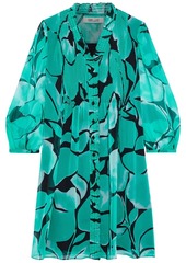 Diane Von Furstenberg Woman Layla Pintucked Printed Silk-chiffon Mini Dress Jade