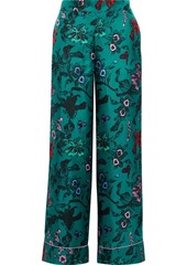 Diane Von Furstenberg Woman Leticia Floral-print Silk-twill Wide-leg Pants Emerald
