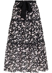 Diane von Furstenberg - Lucia tiered floral-print broderie anglaise cotton midi skirt - Black - US 4