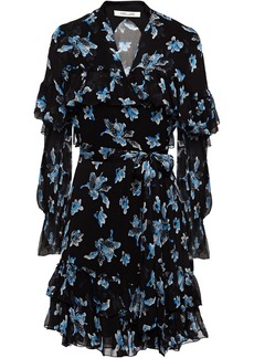 Diane Von Furstenberg Woman Martina Ruffled Floral-print Chiffon Mini Wrap Dress Black