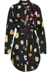 Diane Von Furstenberg Woman Peyton Belted Silk-blend Satin-jacquard Mini Shirt Dress Black