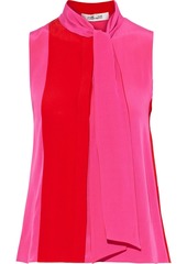 Diane Von Furstenberg Woman Regine Tie-neck Two-tone Silk Crepe De Chine Top Pink
