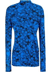 Diane Von Furstenberg Woman Remy Floral-print Mesh Turtleneck Top Cobalt Blue