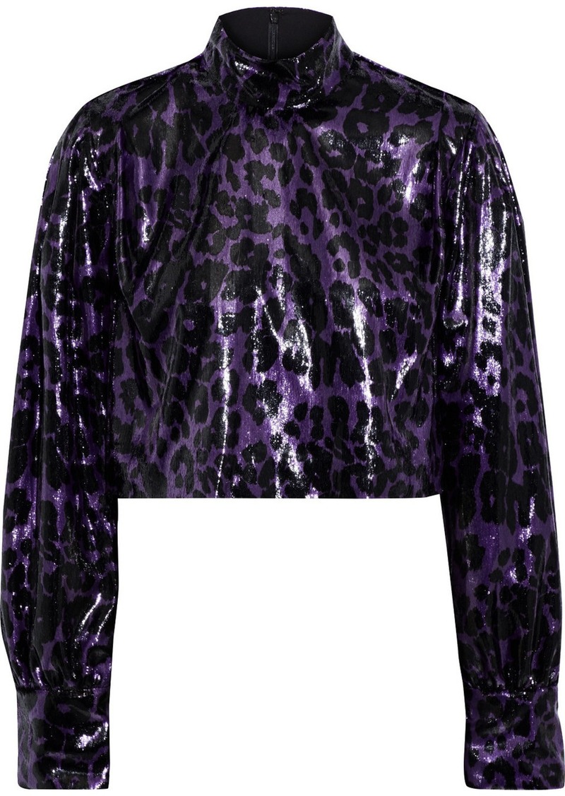 Diane Von Furstenberg Woman Sala Cropped Metallic Leopard-print Velvet Turtleneck Top Purple