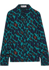 Diane Von Furstenberg Woman Samson Leopard-print Crepe Shirt Emerald