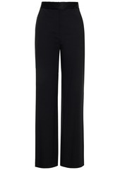 Diane Von Furstenberg Woman Satin-trimmed Wool-blend Crepe Wide-leg Pants Black