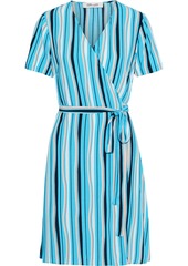 Diane Von Furstenberg Woman Saville Striped Crepe De Chine Mini Wrap Dress Turquoise
