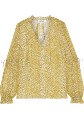 Diane Von Furstenberg Woman Tayla Pintucked Leopard-print Silk-chiffon Blouse Marigold