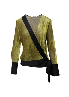 Diane Von Furstenberg Wrap Blouse in Gold and Black Viscose