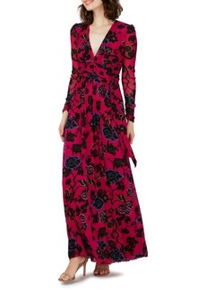 Diane Von Furstenberg DVF Anne Floral Mesh Long Sleeve Maxi Dress